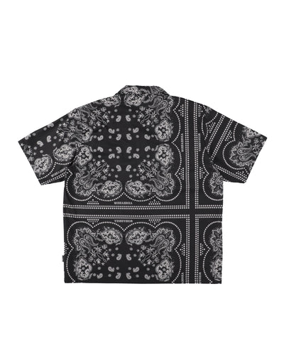 BLACK BANDANA OPEN COLLAR SHIRT