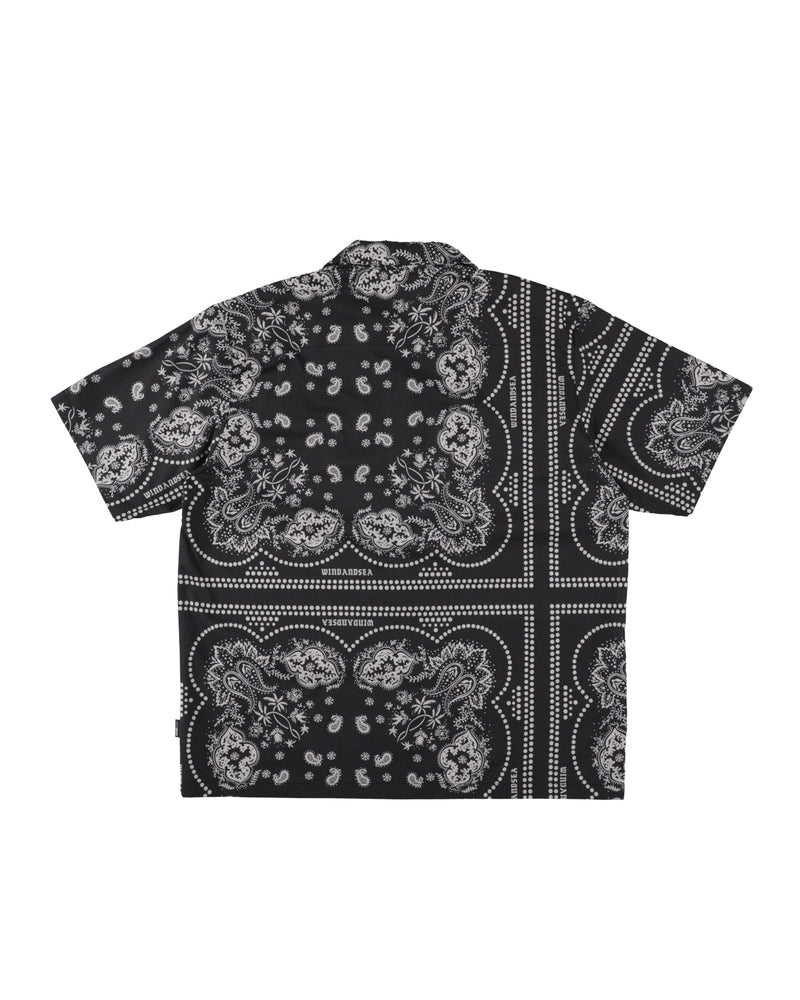 BLACK BANDANA OPEN COLLAR SHIRT
