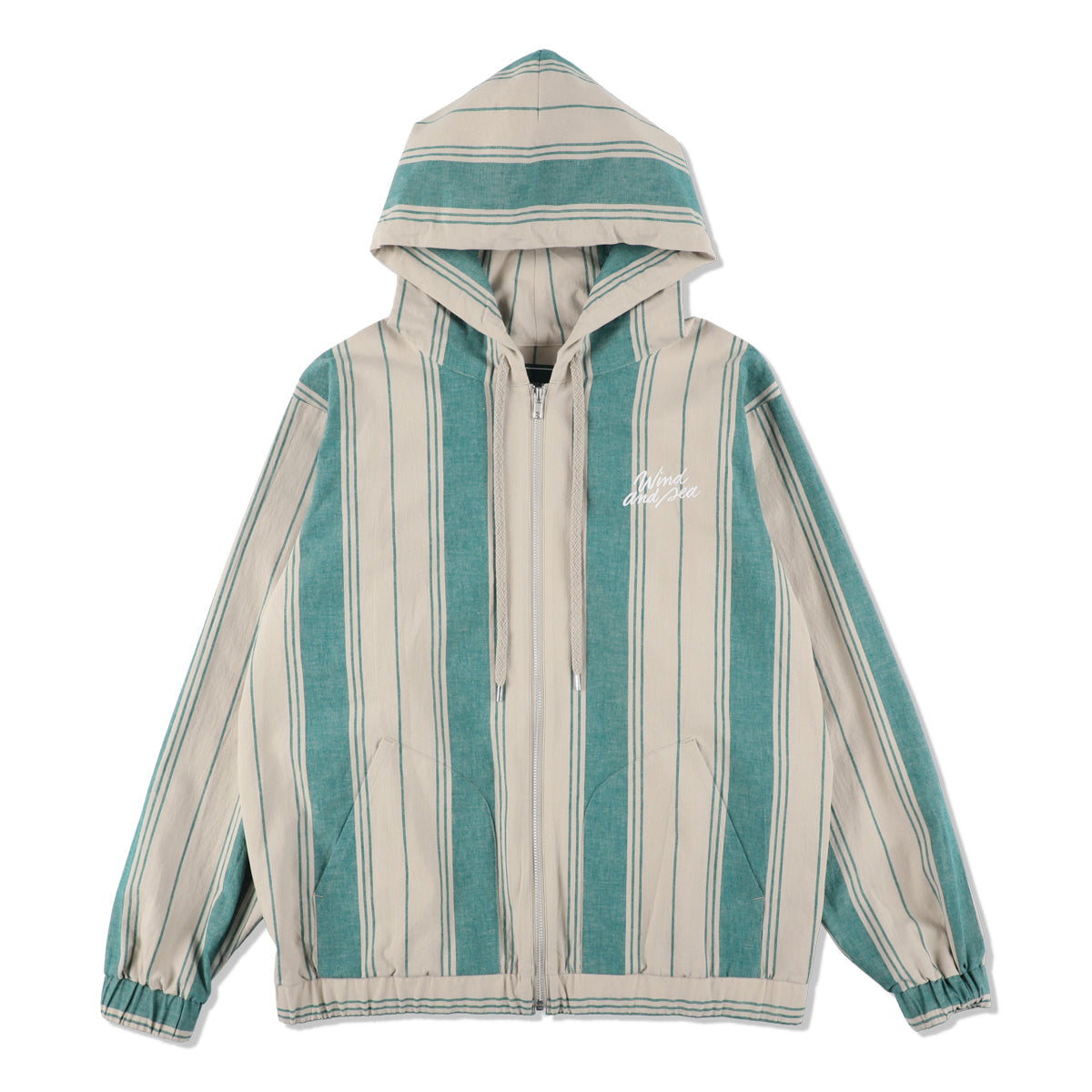 STRIPE LINEN ZIP UP HOODIE