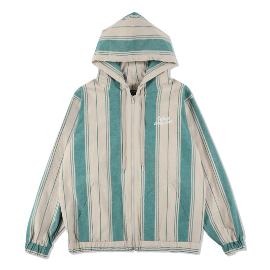 STRIPE LINEN ZIP UP HOODIE