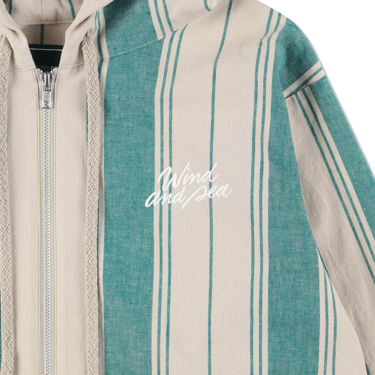 STRIPE LINEN ZIP UP HOODIE