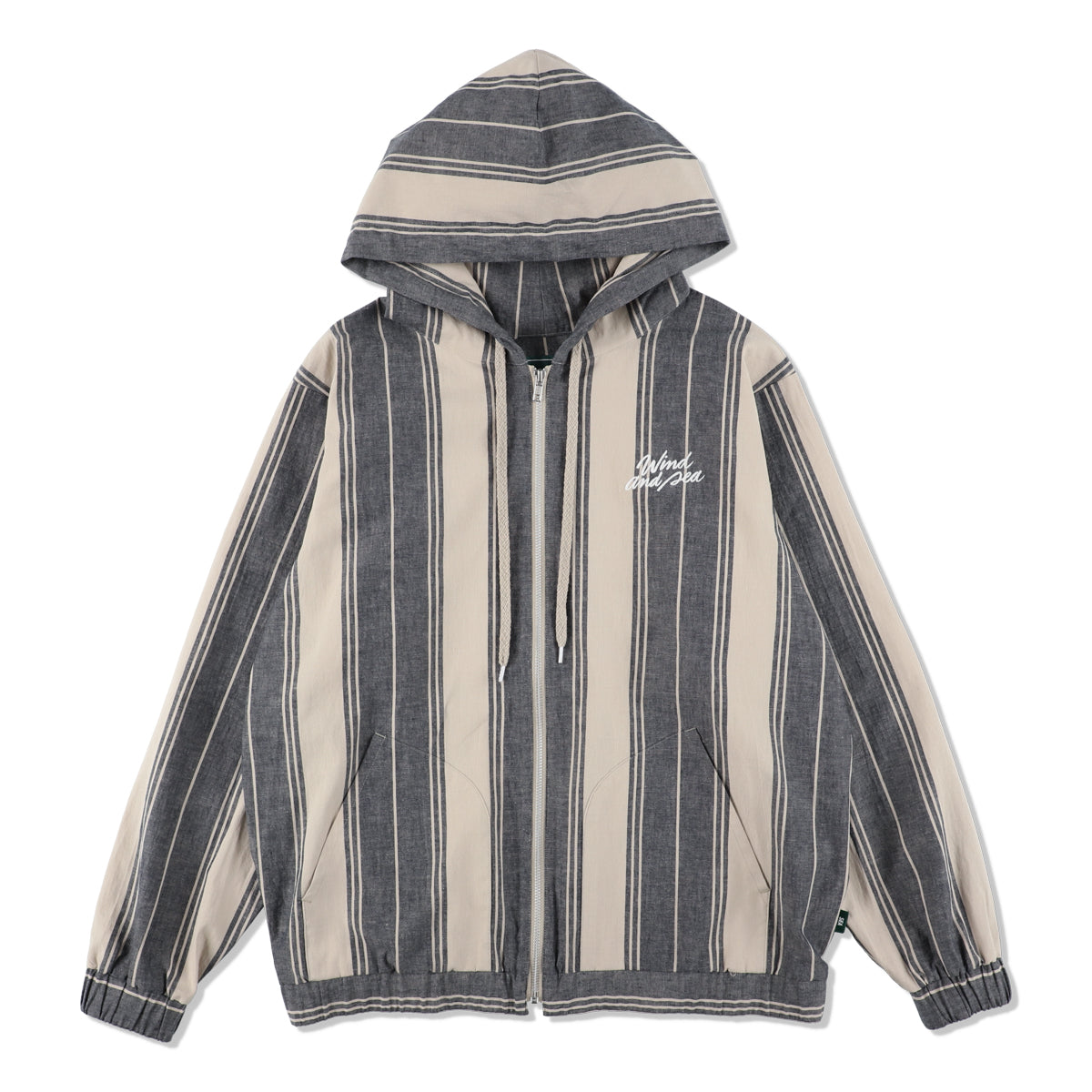 STRIPE LINEN ZIP UP HOODIE