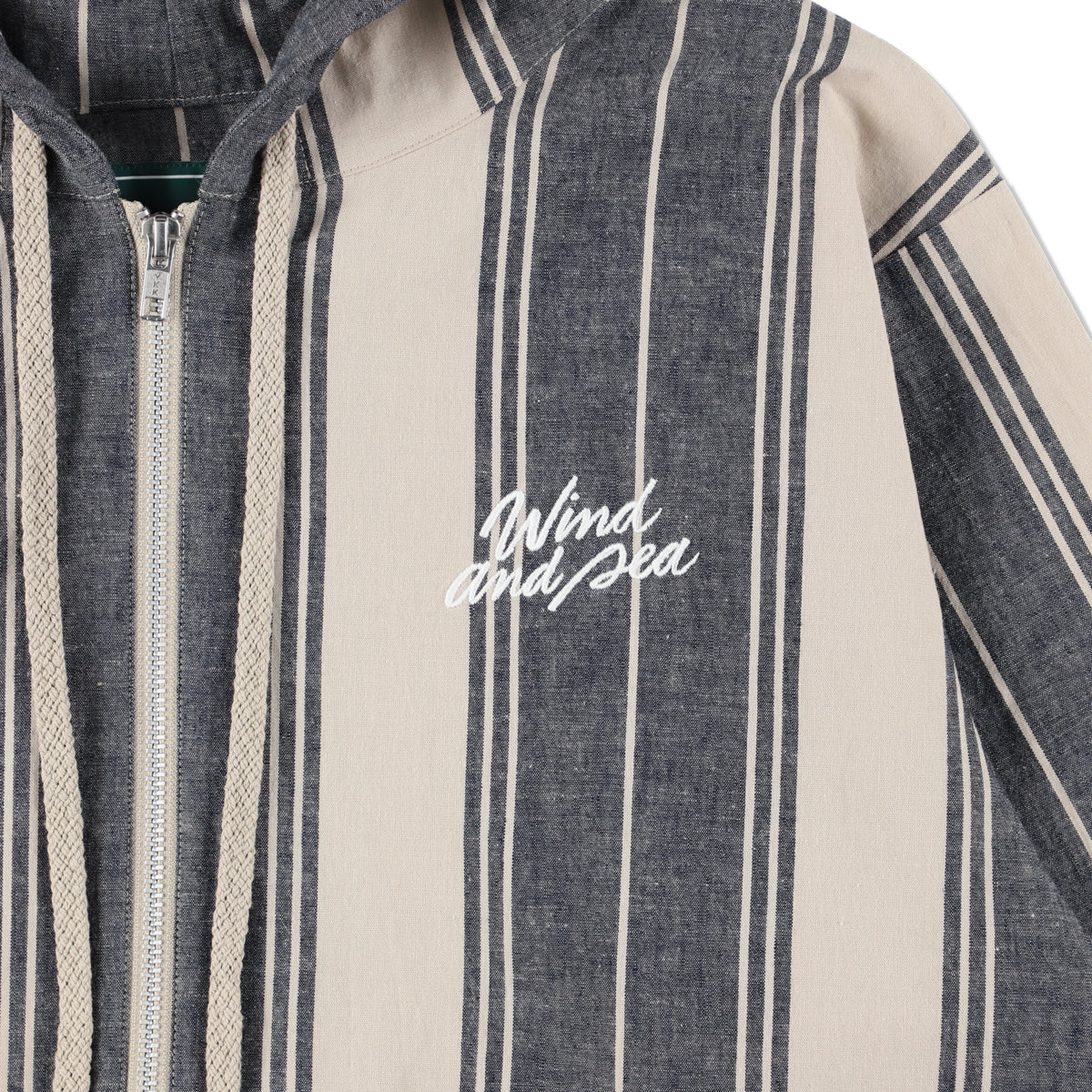 STRIPE LINEN ZIP UP HOODIE