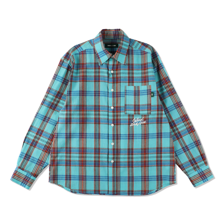 WIND AND SEA OMBRECHECKFLANNELSHIRT BLUE袖丈約58cm