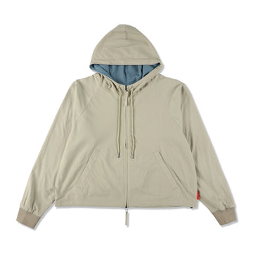 FLEECE ZIP UP HOODED SHIRT / KHAKI