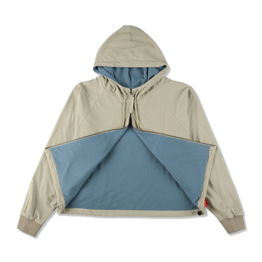 FLEECE ZIP UP HOODED SHIRT / KHAKI