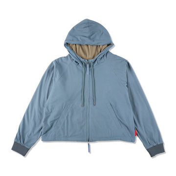 FLEECE ZIP UP HOODED SHIRT / L_BLUE