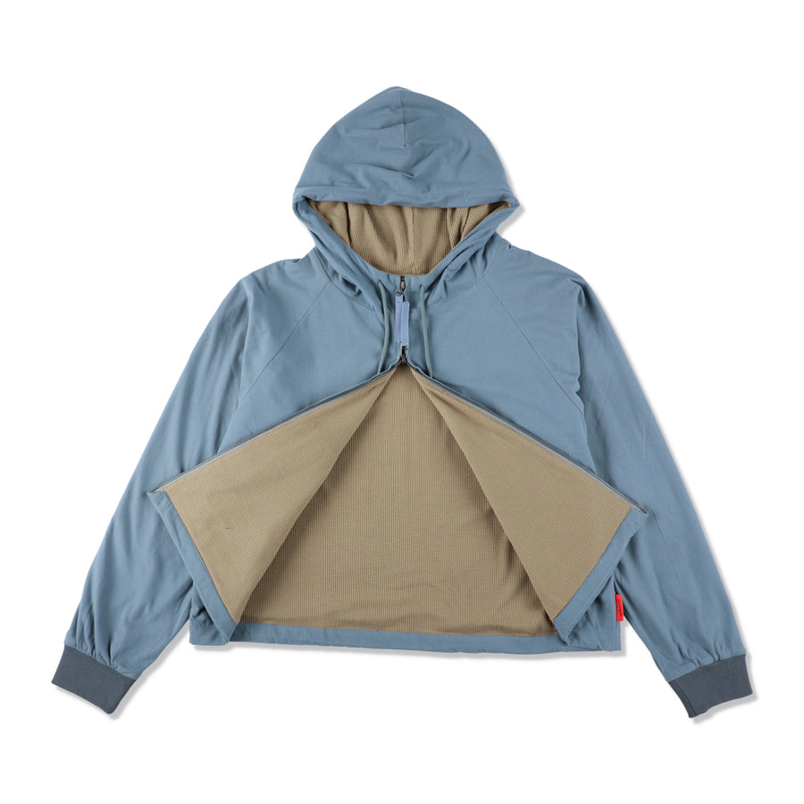 FLEECE ZIP UP HOODED SHIRT / L_BLUE