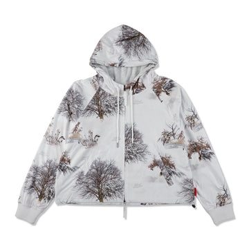 FLEECE ZIP UP HOODED SHIRT / WHITE_CAMO