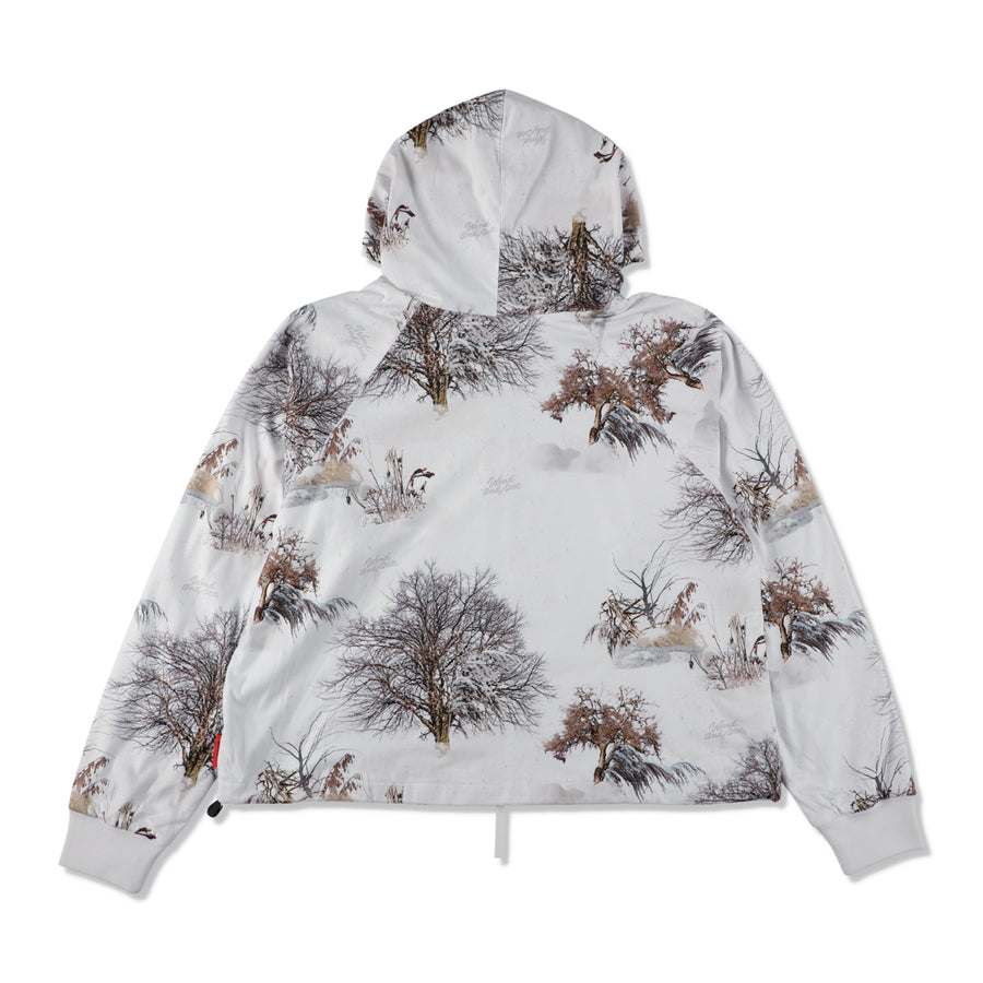 FLEECE ZIP UP HOODED SHIRT / WHITE_CAMO