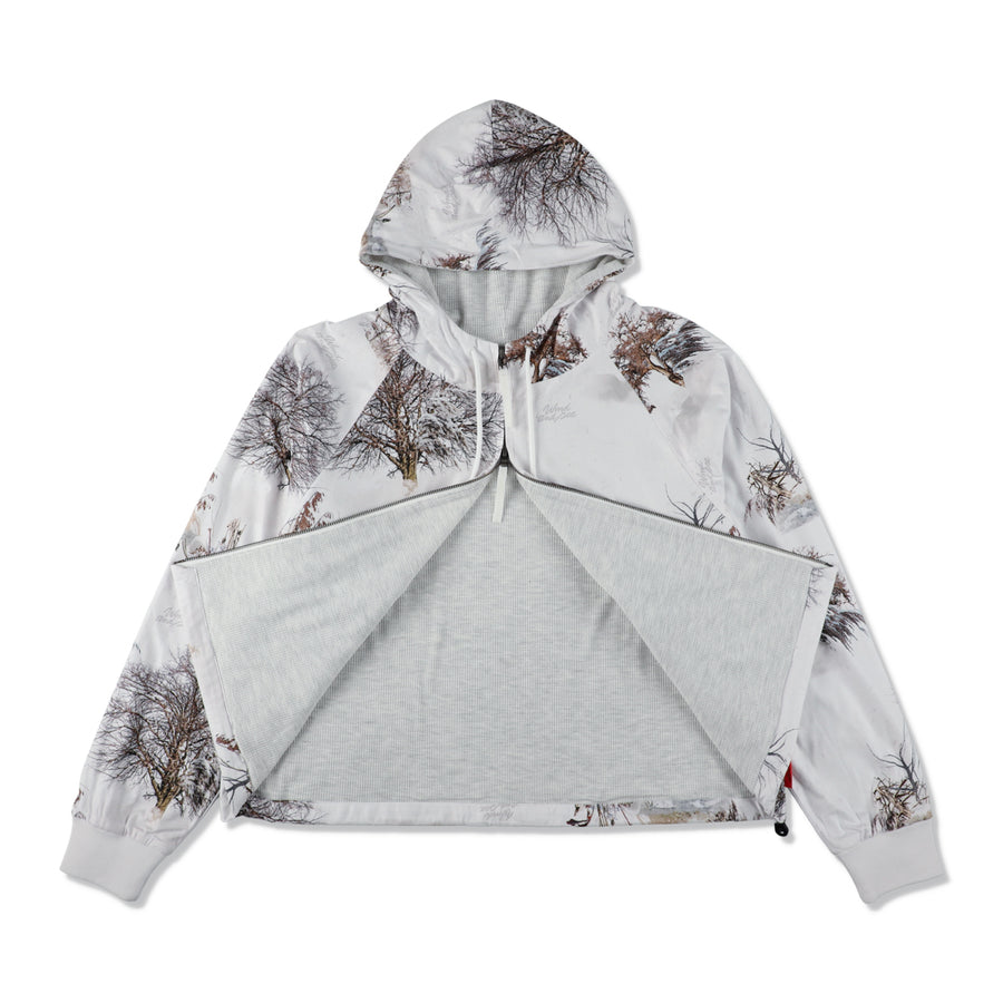 FLEECE ZIP UP HOODED SHIRT / WHITE_CAMO