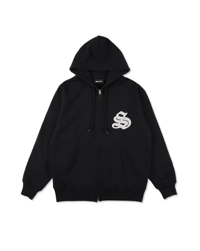 Satin Patch Zip Up Sweatshirt