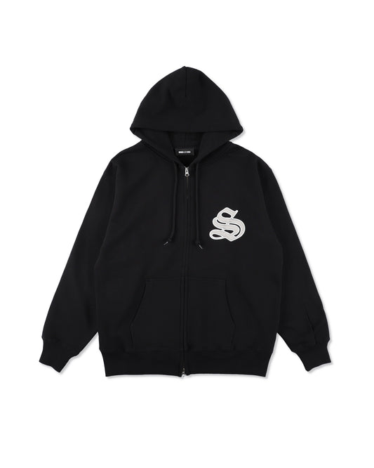 Satin Patch Zip Up Sweatshirt