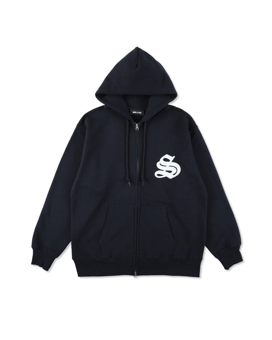 Satin Patch Zip Up Sweatshirt