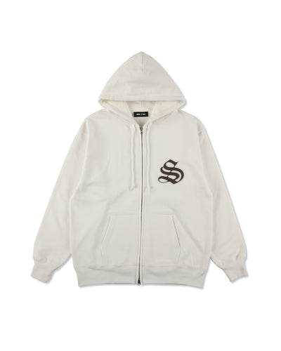 Satin Patch Zip Up Sweatshirt