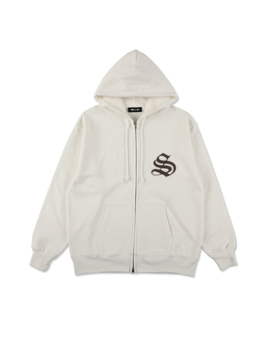 Satin Patch Zip Up Sweatshirt