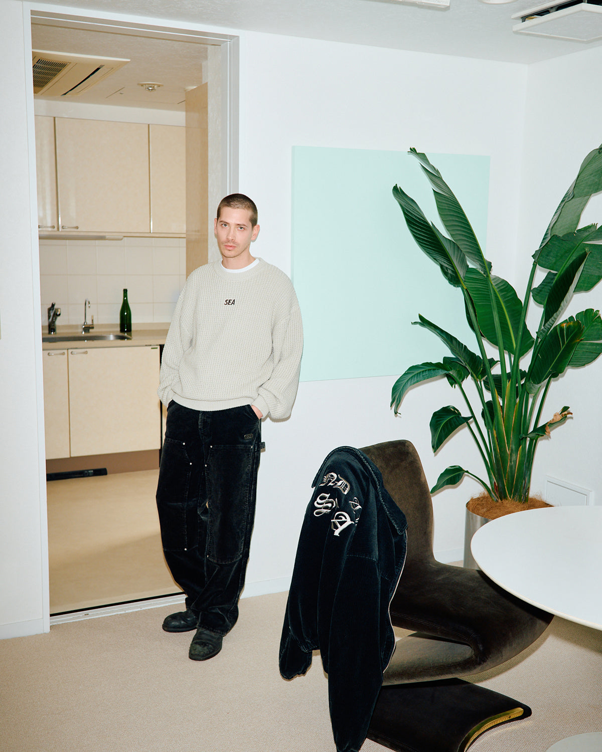 Waffle Crewneck Knit Sweater