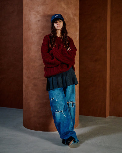 Waffle Crewneck Knit Sweater