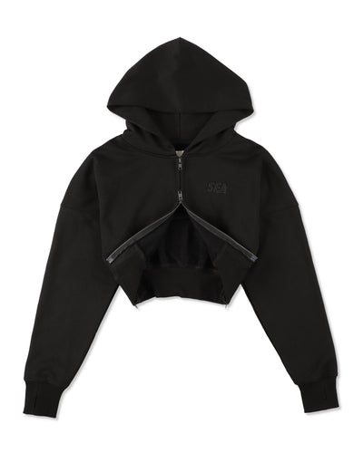 Cozy Zip Cropped Hooded Sweatshirt(Ladies)