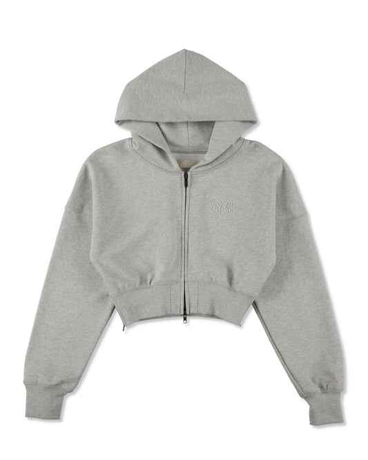 Cozy Zip Cropped Hooded Sweatshirt(Ladies)