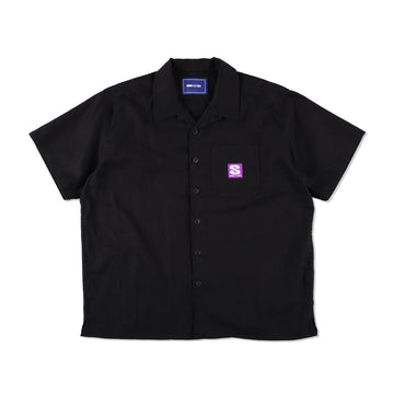 Linen Open Collar S/S Shirt / BLACK