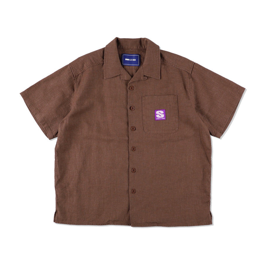 Linen Open Collar S/S Shirt / MAHOGANY