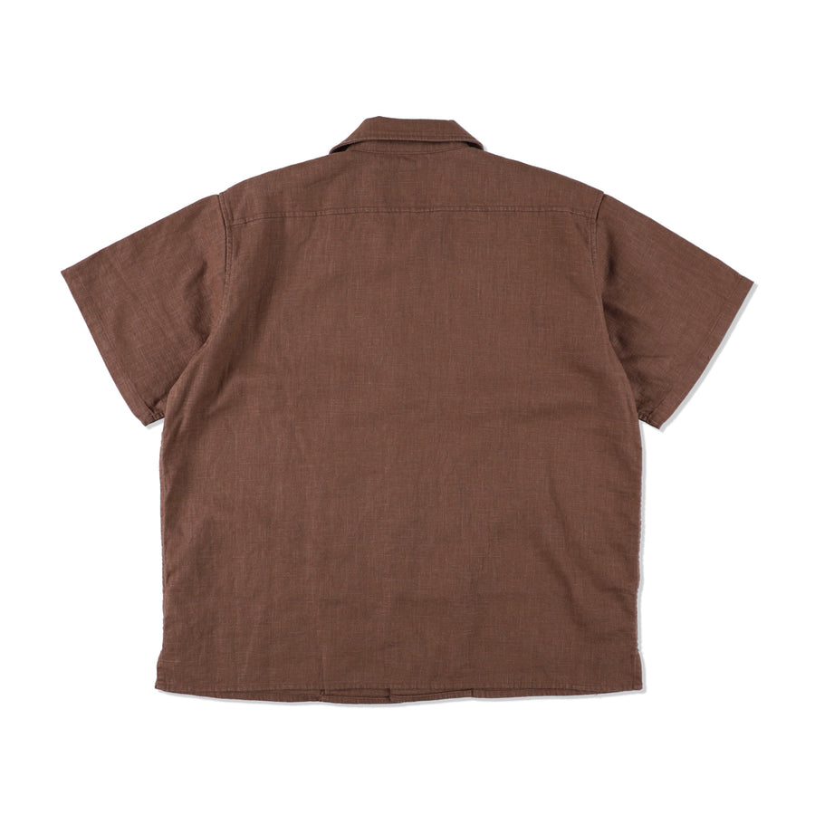 Linen Open Collar S/S Shirt / MAHOGANY