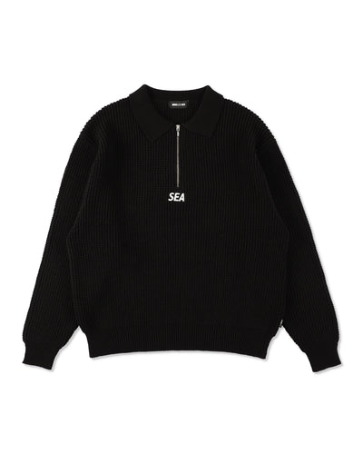 WAFFLE HALF ZIP SWEATER
