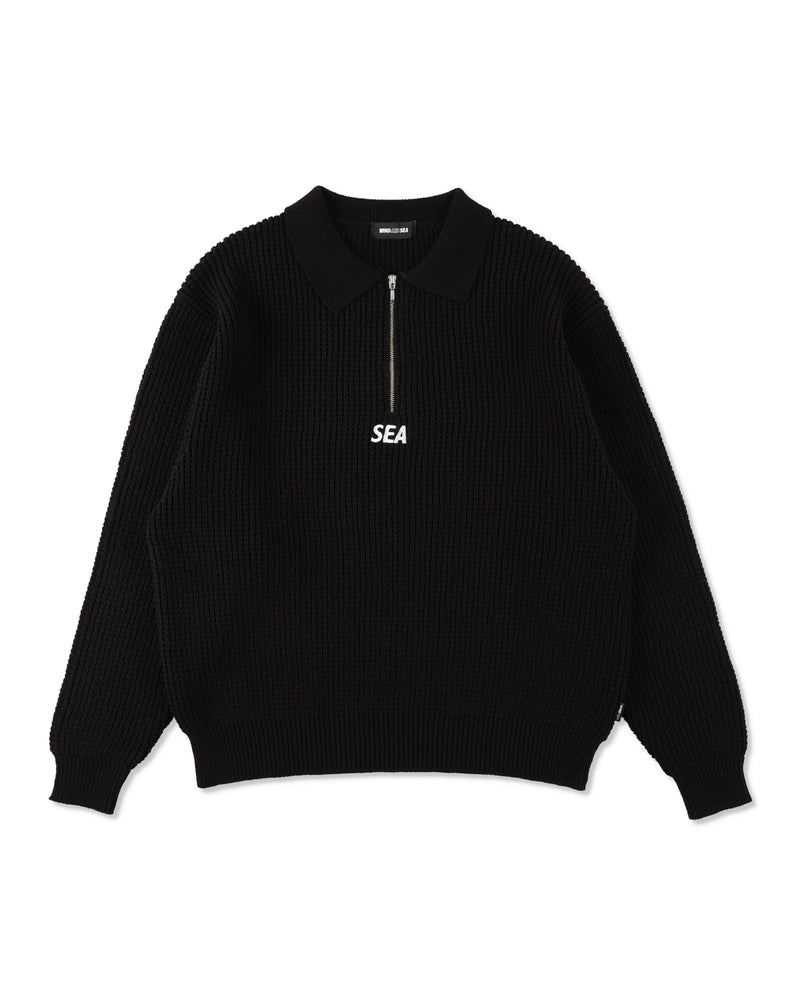 WAFFLE HALF ZIP SWEATER