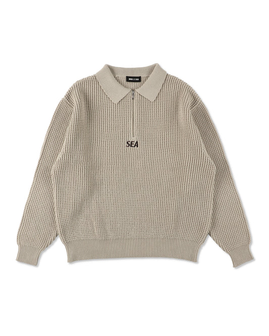 WAFFLE HALF ZIP SWEATER