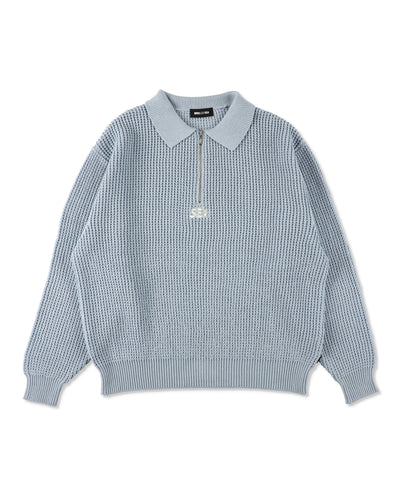 WAFFLE HALF ZIP SWEATER