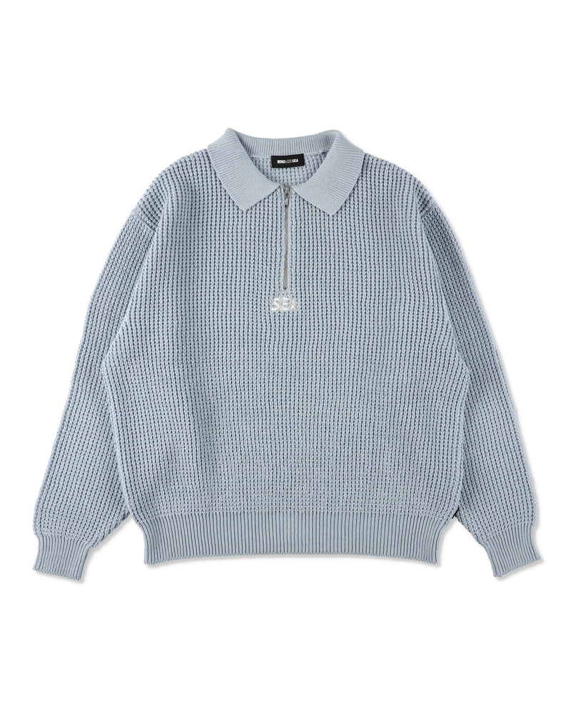 WAFFLE HALF ZIP SWEATER