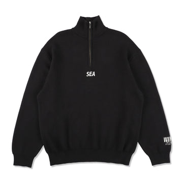 HALF ZIP COTTON CASHMERE KNIT / BLACK