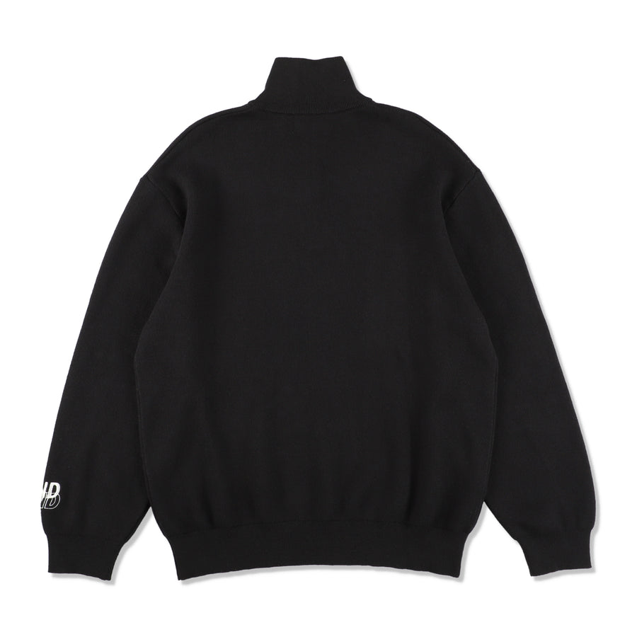 HALF ZIP COTTON CASHMERE KNIT / BLACK