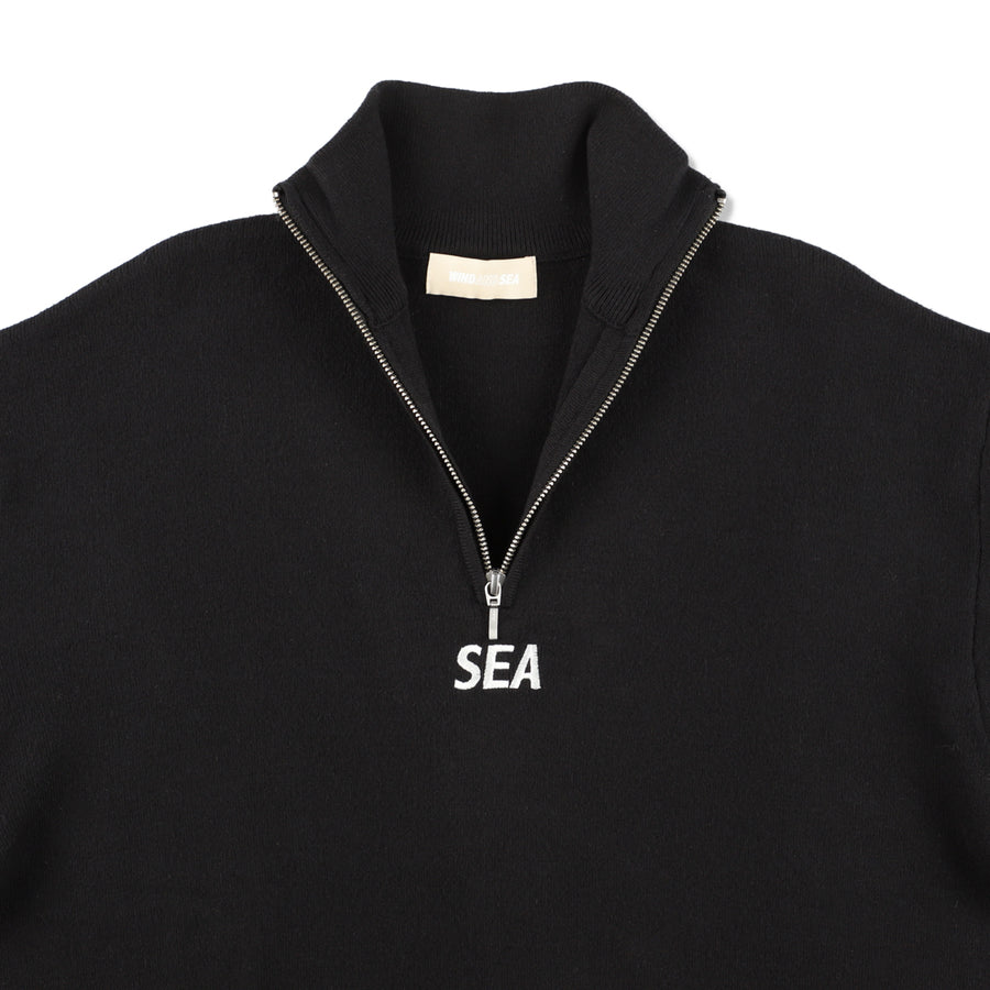 HALF ZIP COTTON CASHMERE KNIT / BLACK