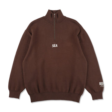 HALF ZIP COTTON CASHMERE KNIT / BROWN