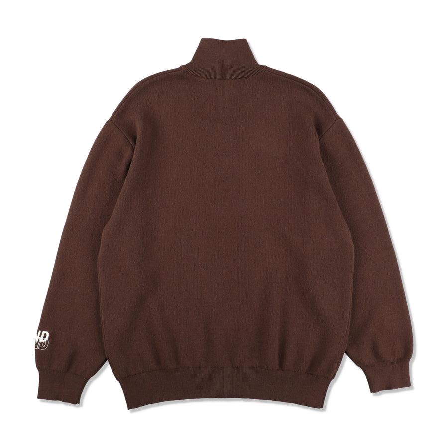 HALF ZIP COTTON CASHMERE KNIT / BROWN