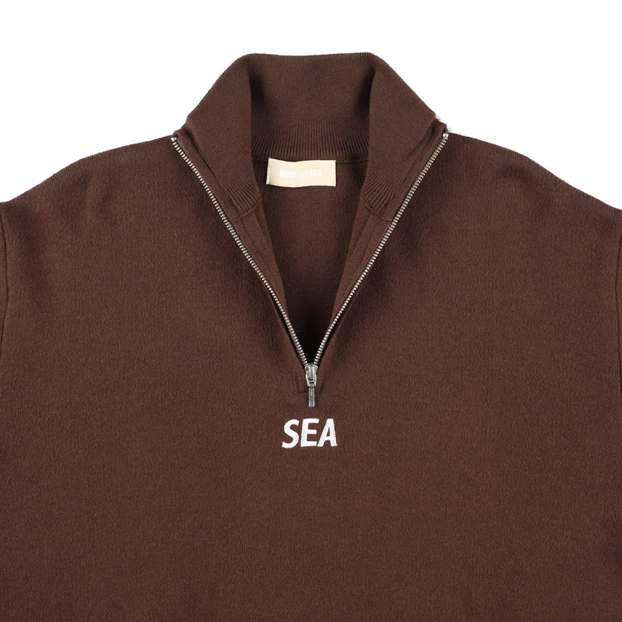 HALF ZIP COTTON CASHMERE KNIT / BROWN