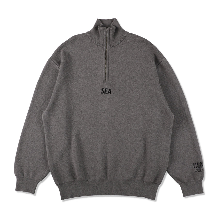 HALF ZIP COTTON CASHMERE KNIT / GRAY