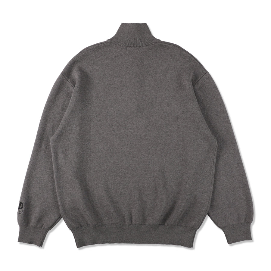 HALF ZIP COTTON CASHMERE KNIT / GRAY