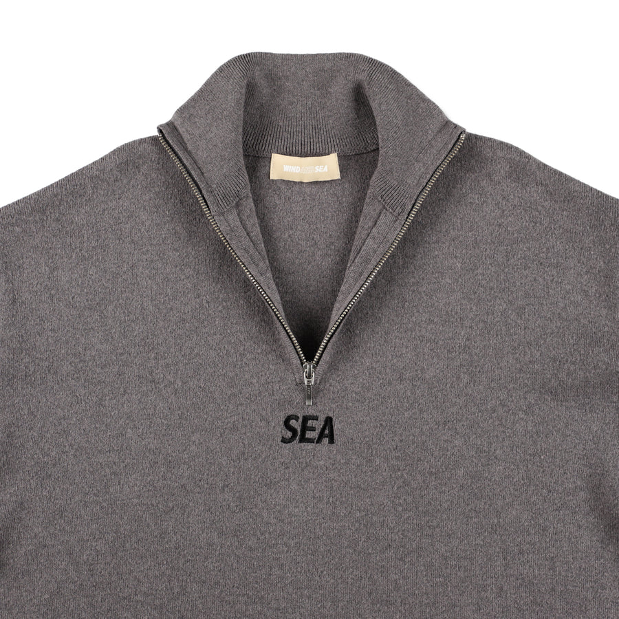 HALF ZIP COTTON CASHMERE KNIT / GRAY