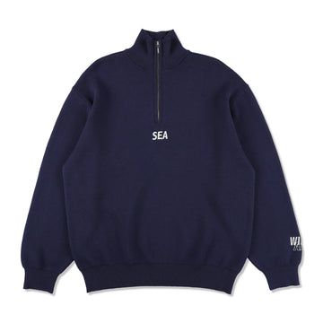 HALF ZIP COTTON CASHMERE KNIT / NAVY