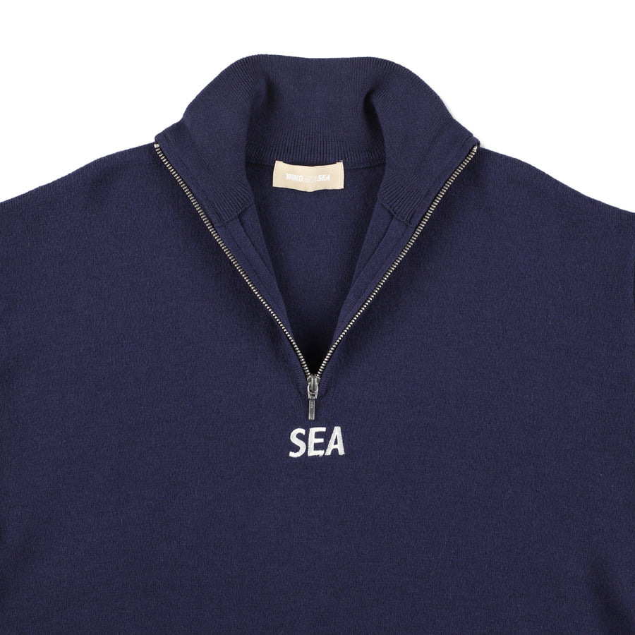 HALF ZIP COTTON CASHMERE KNIT / NAVY