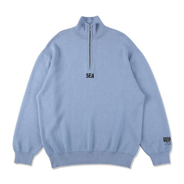 HALF ZIP COTTON CASHMERE KNIT / SKY_BLUE