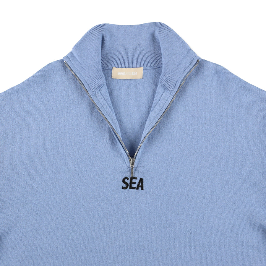 HALF ZIP COTTON CASHMERE KNIT / SKY_BLUE