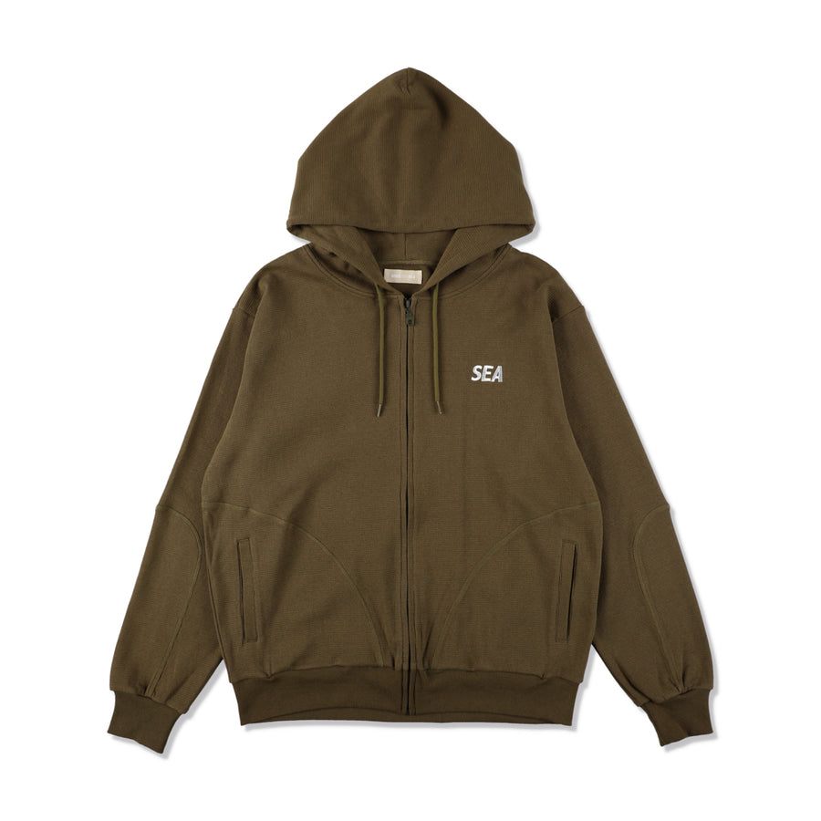 ES_W_Zip-Up Hooded Waffle Shirt / OLIVE