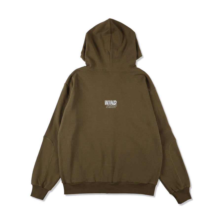 ES_W_Zip-Up Hooded Waffle Shirt / OLIVE