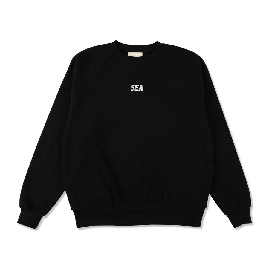 ES_W_Raglan Crew Neck Waffle Shirt / BLACK