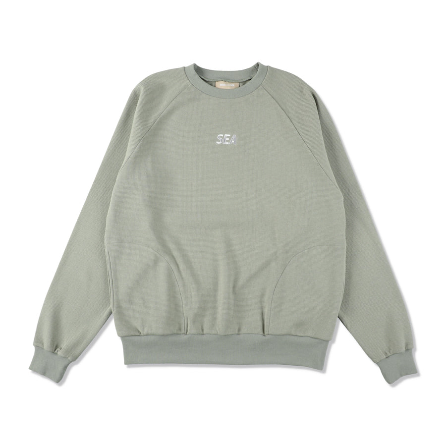 ES_W_Raglan Crew Neck Waffle Shirt / SAGE