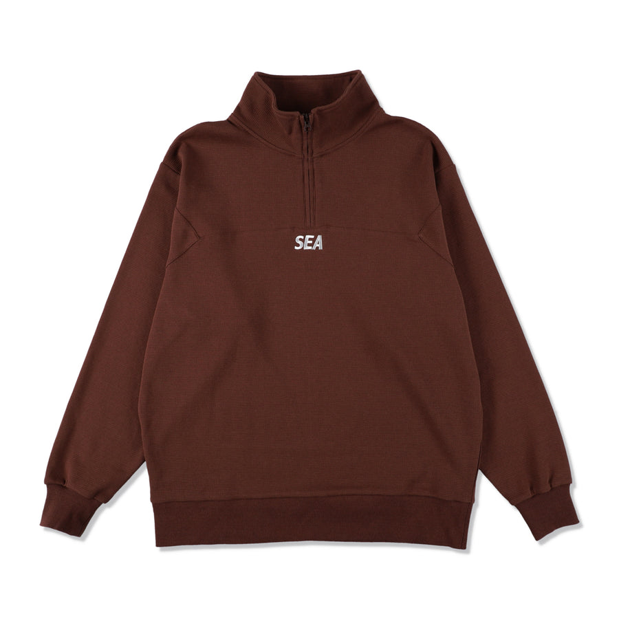 ES_W_Half Zip Waffle Shirt / BROWN